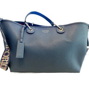 Emporio Armani Blue Pebbled Shopping Tote Bag w/Handle & Crossbody Strap Large